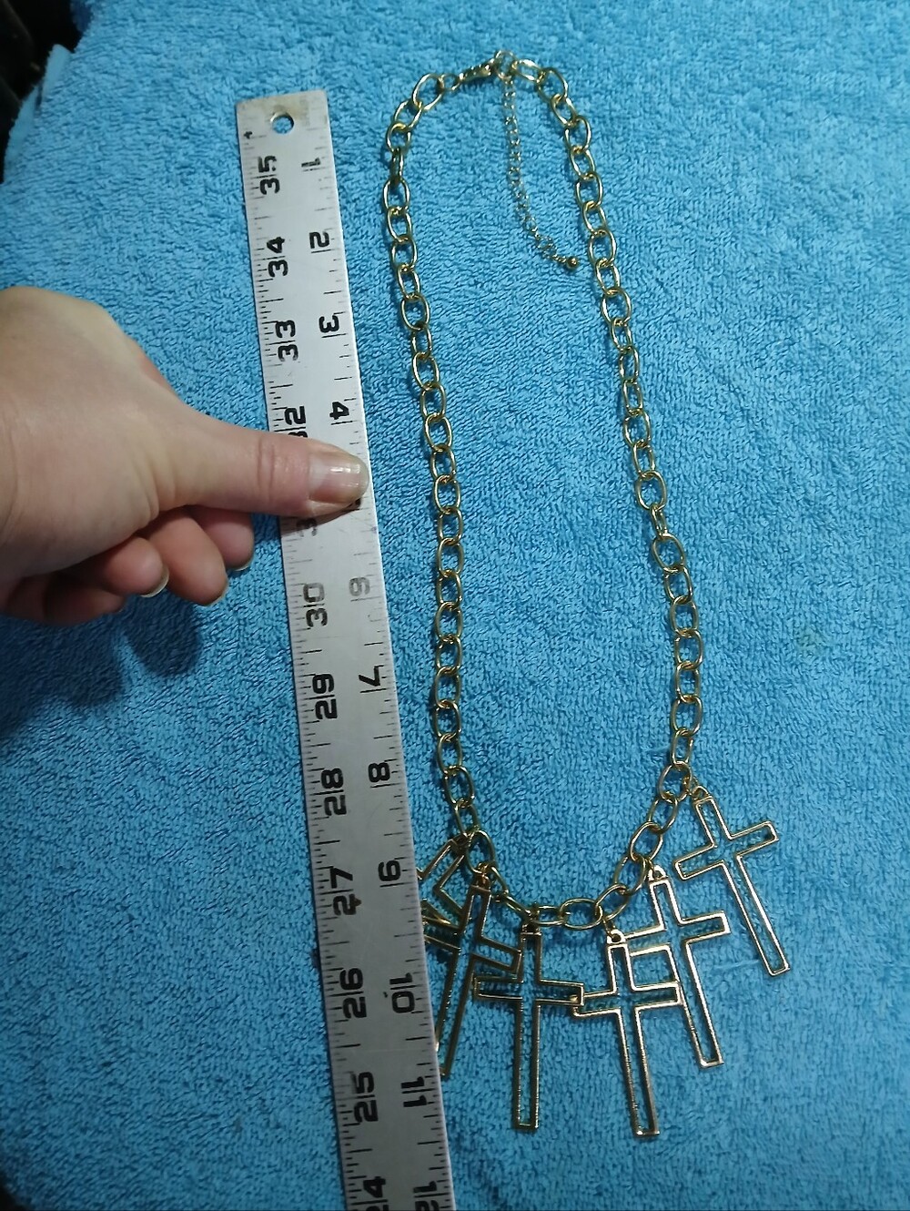 Gold Multi Cross Charm Chain Necklace